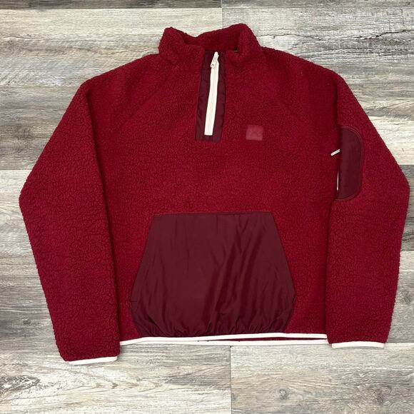 Under Armour UA Sherpa Fleece Red Womens L Teddy Pullover 1/4 Zip Comfort Jacket - Picture 1 of 9